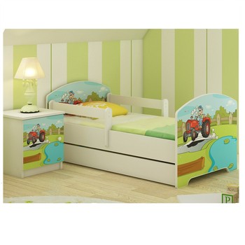 купить Кровать детская от года Оskar Веселый трактор с ящиком и матрасом.